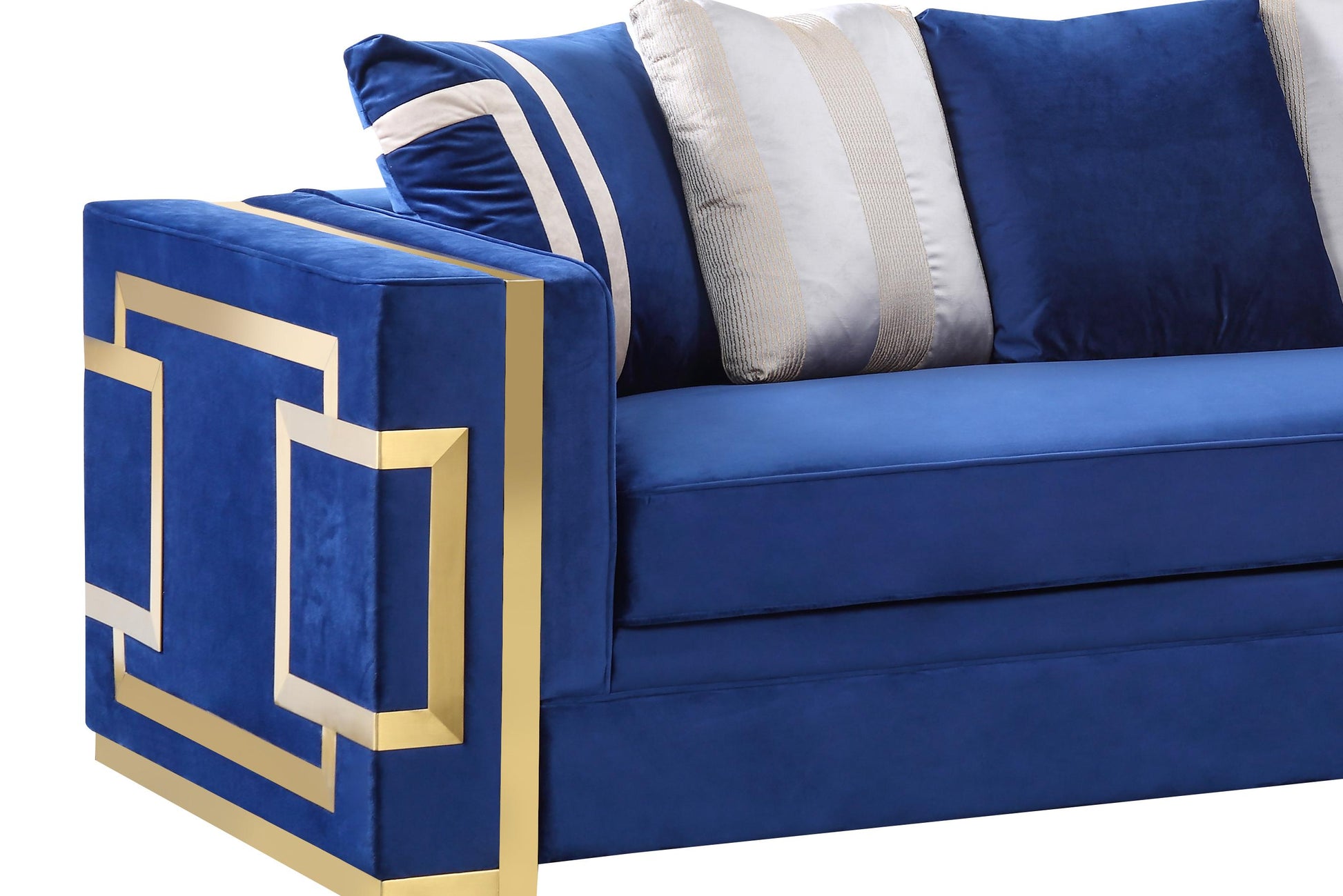 Lawrence Modern Style Navy Sofa with Gold Finish Cosmos Furniture