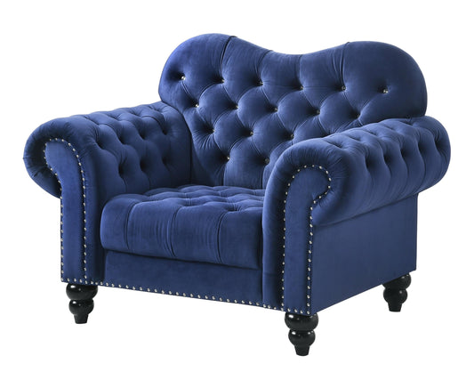 Gracie Transitional Style Blue Chair with Espresso Legs Cosmos Furniture