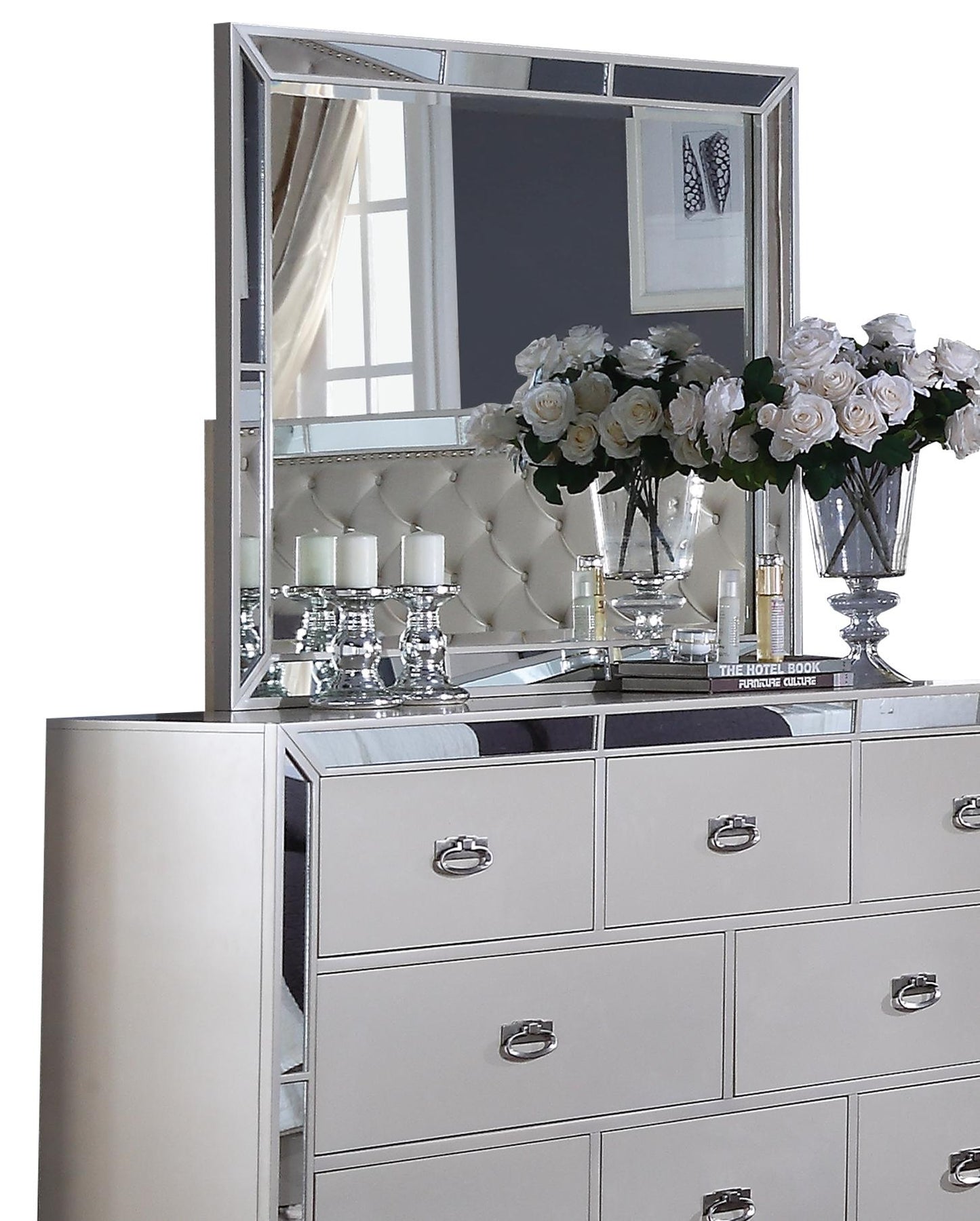 Gloria Contemporary Style Mirror in White finish Wood Cosmos Furniture