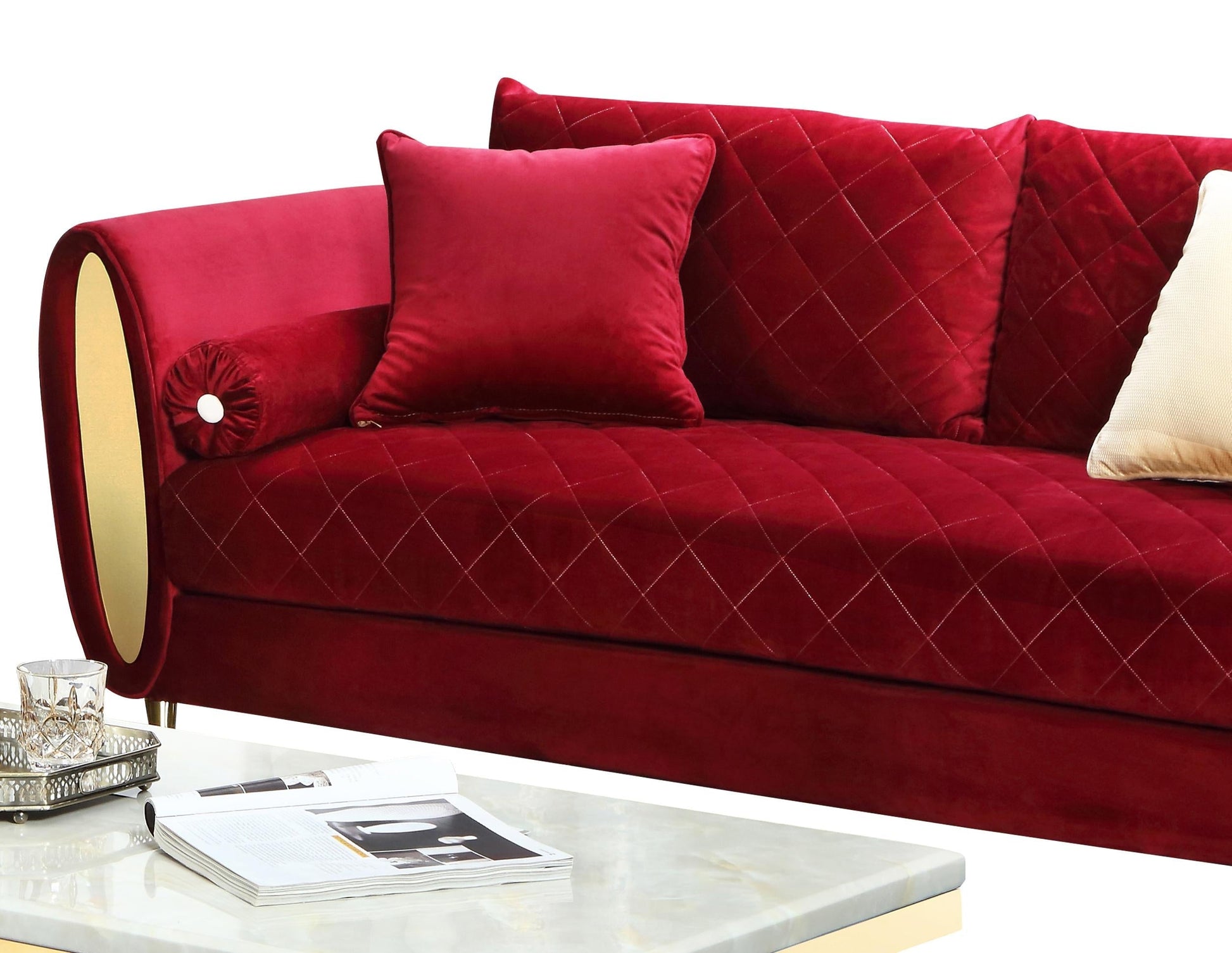 Ruby Modern Style Red Sofa with Gold Finish Cosmos Furniture