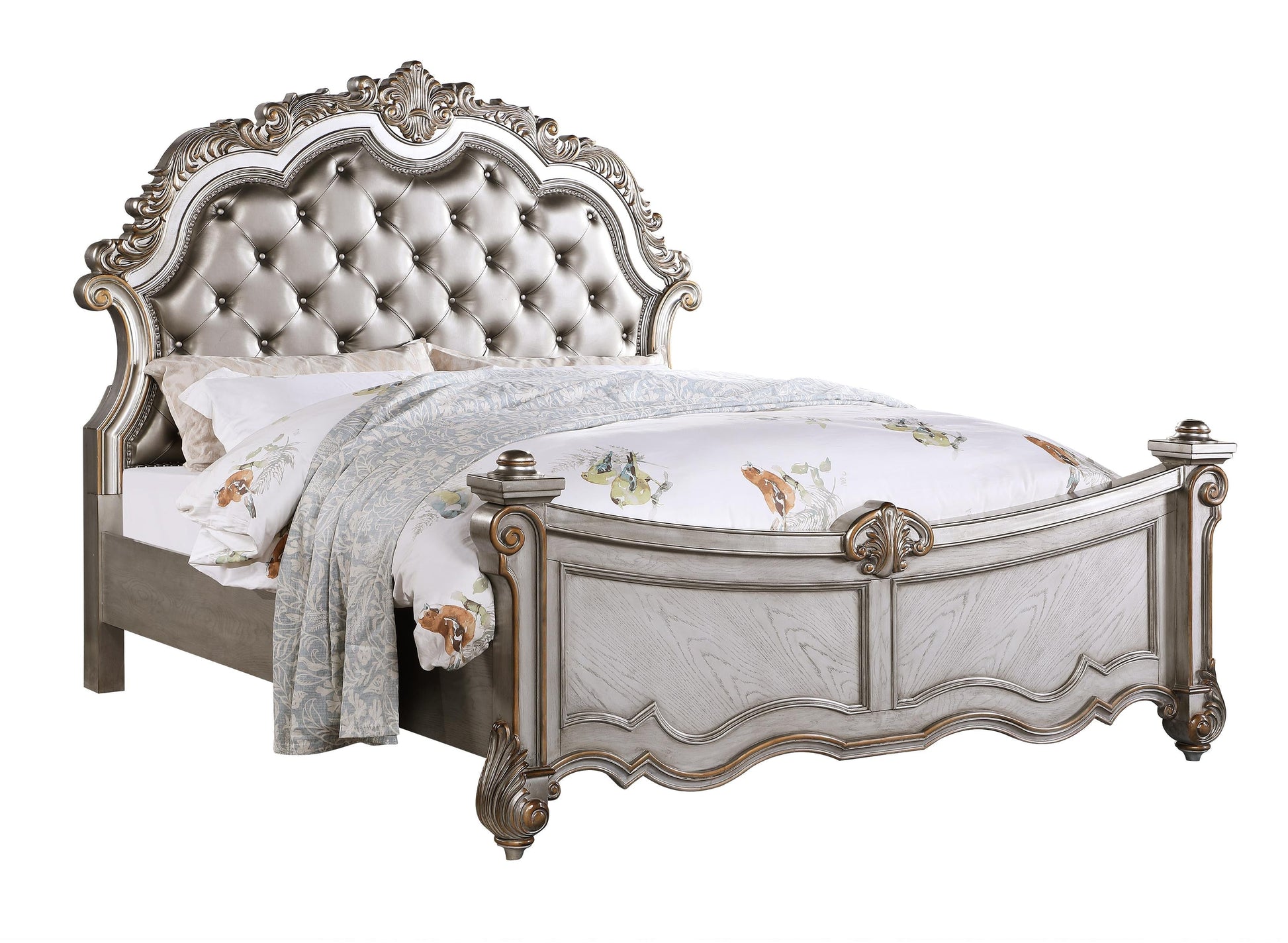 Melrose Transitional Style King Bed in Silver finish Wood Cosmos Furniture