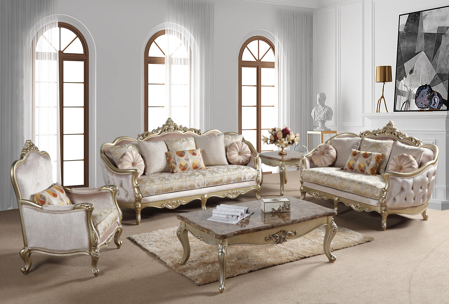 Diana Traditional Style Coffee Table in Champagne finish Wood Cosmos Furniture