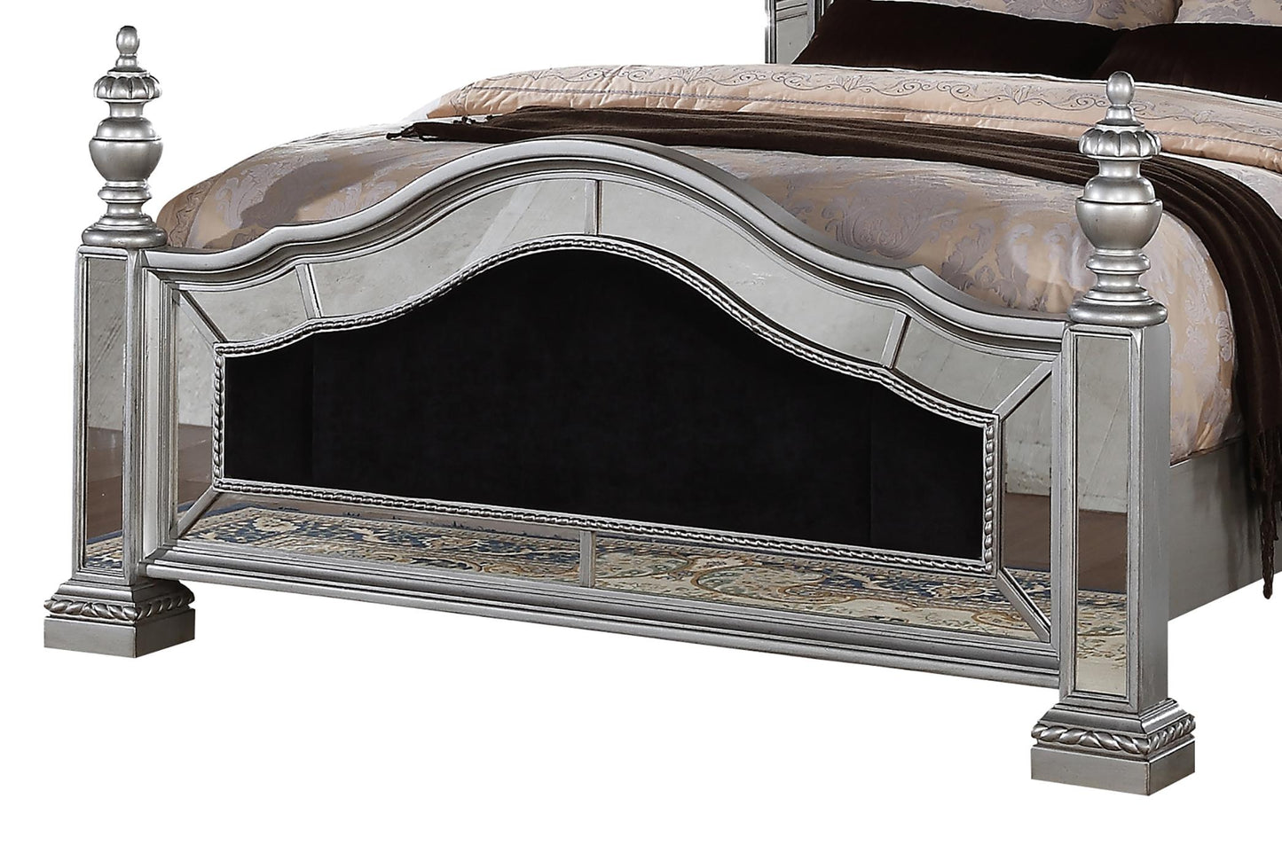 Pamela Transitional Style King Bed in Silver finish Wood Cosmos Furniture