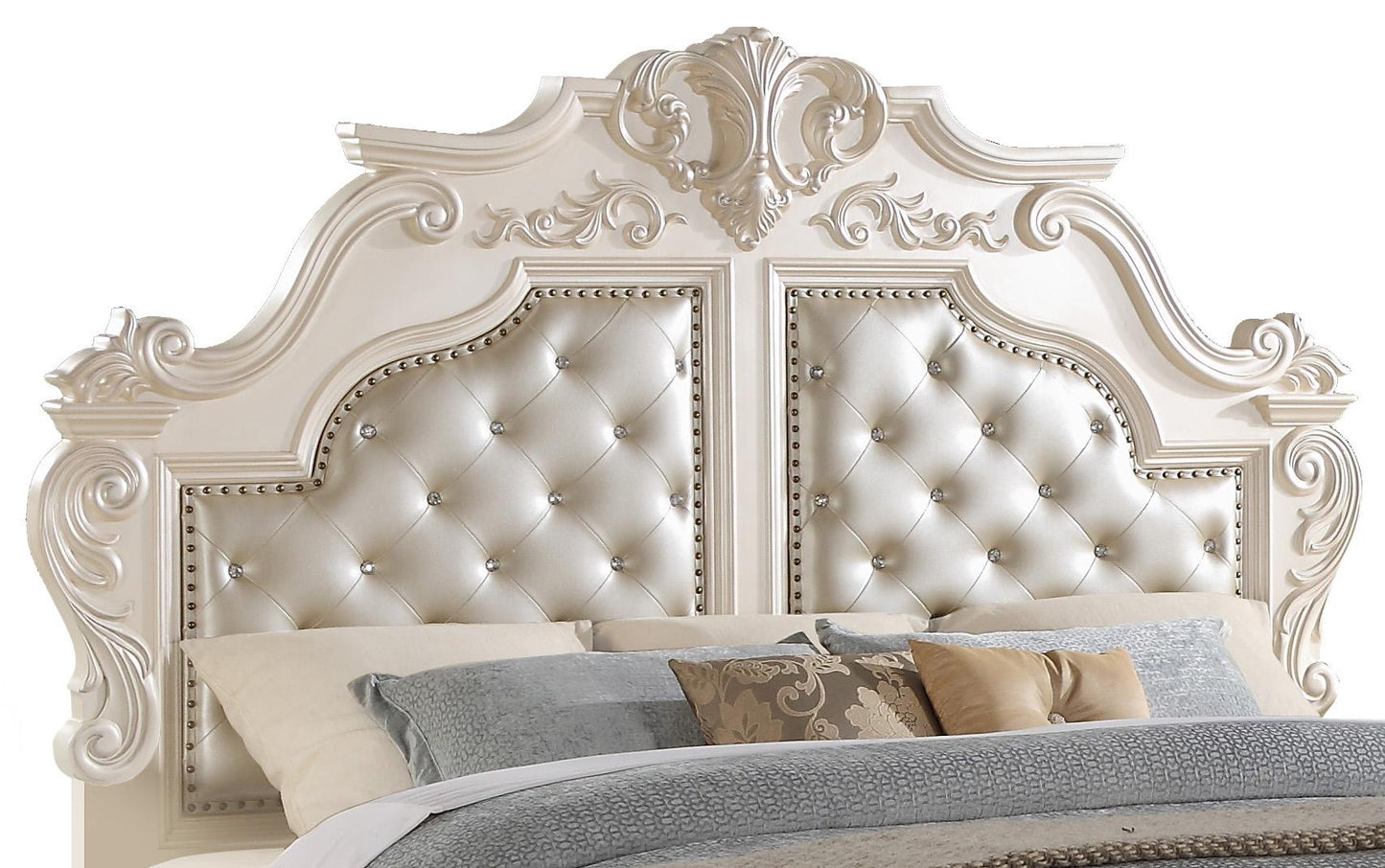 Victoria Traditional Style King Bed in Off-White finish Wood Cosmos Furniture