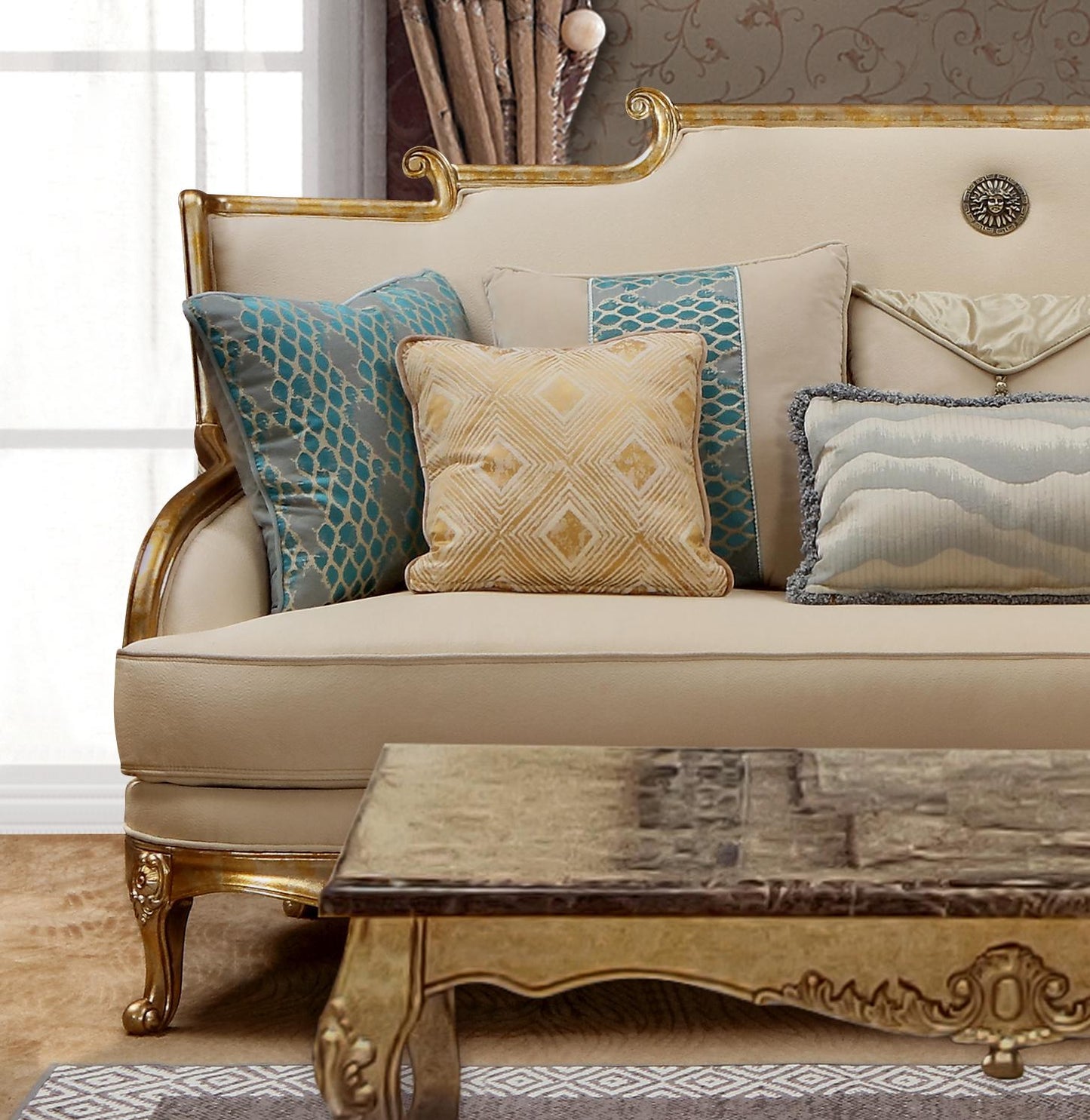 Majestic Transitional Style Loveseat in Gold finish Wood Cosmos Furniture