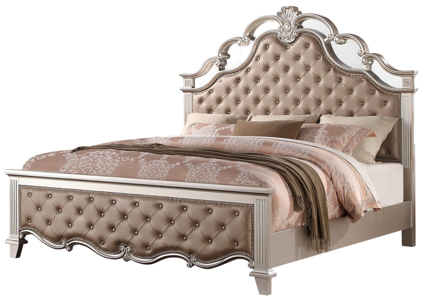 Sonia Contemporary Style Queen Bed in Beige finish Wood Cosmos Furniture