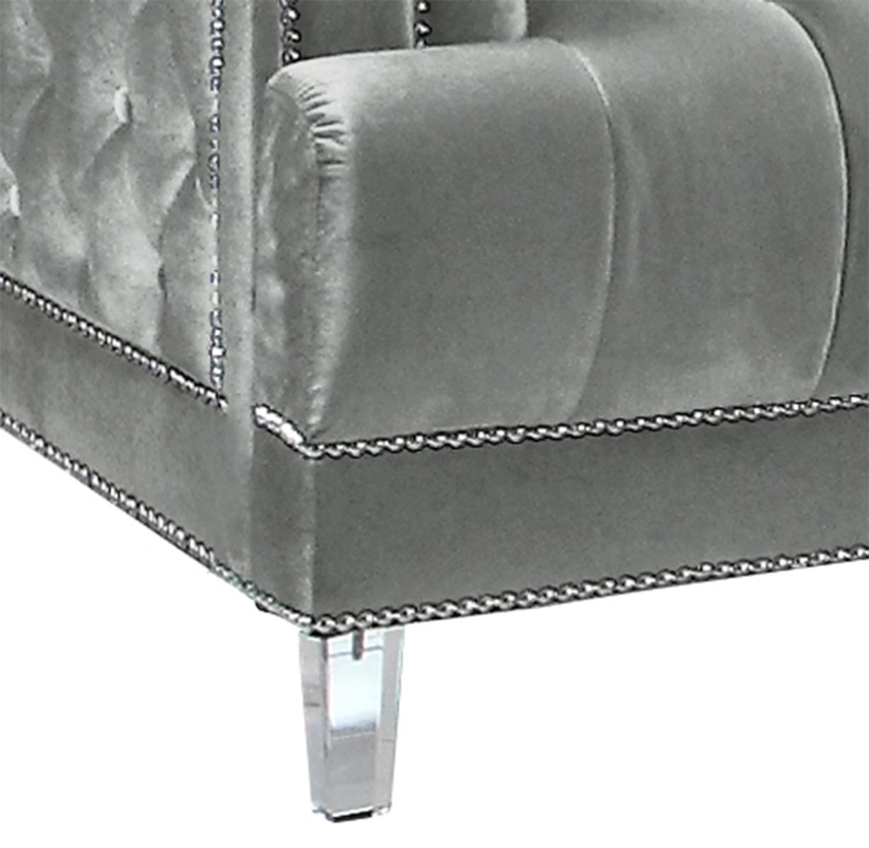 Kendel Silver Modern Style Gray Sofa with Acrylic Legs Cosmos Furniture