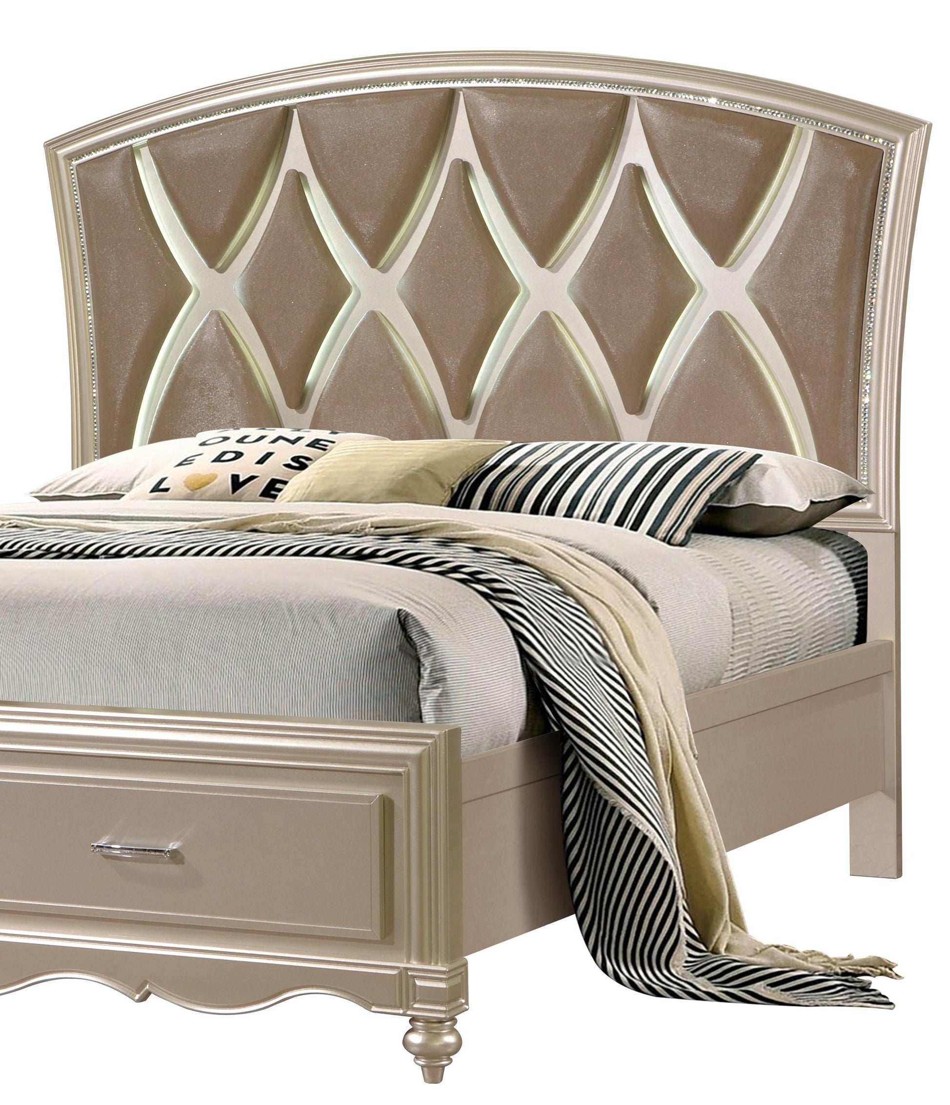 Faisal Transitional Style King Bed in Champagne finish Wood Cosmos Furniture