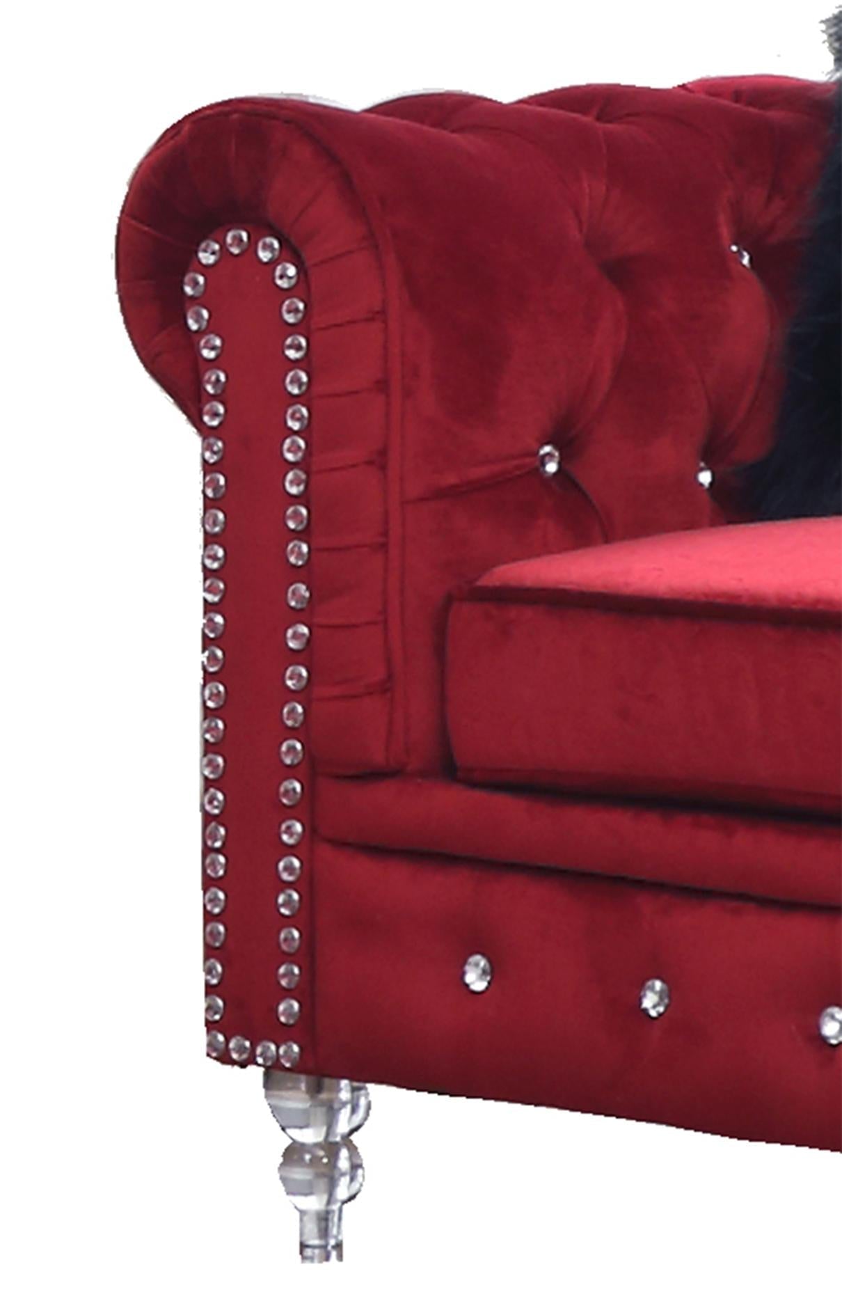 Sahara Modern Style Red Loveseat with Acrylic legs Cosmos Furniture