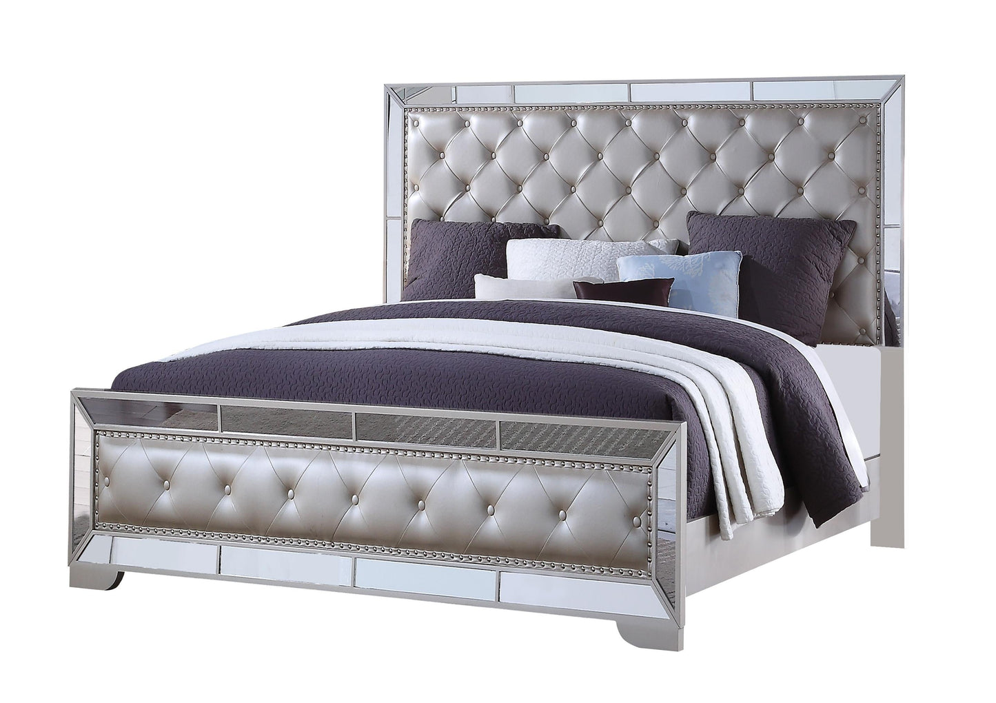 Gloria Contemporary Style King Bed in White finish Wood Cosmos Furniture