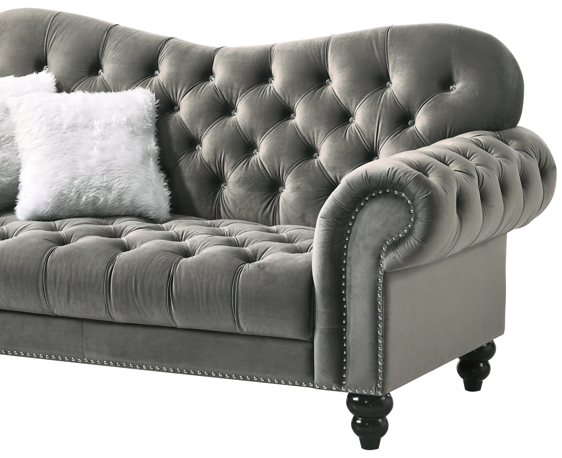 Gracie Transitional Style Gray Loveseat with Espresso Legs Cosmos Furniture