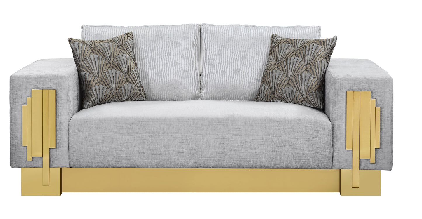 Megan Modern Style Gray Loveseat with Gold Finish Cosmos Furniture