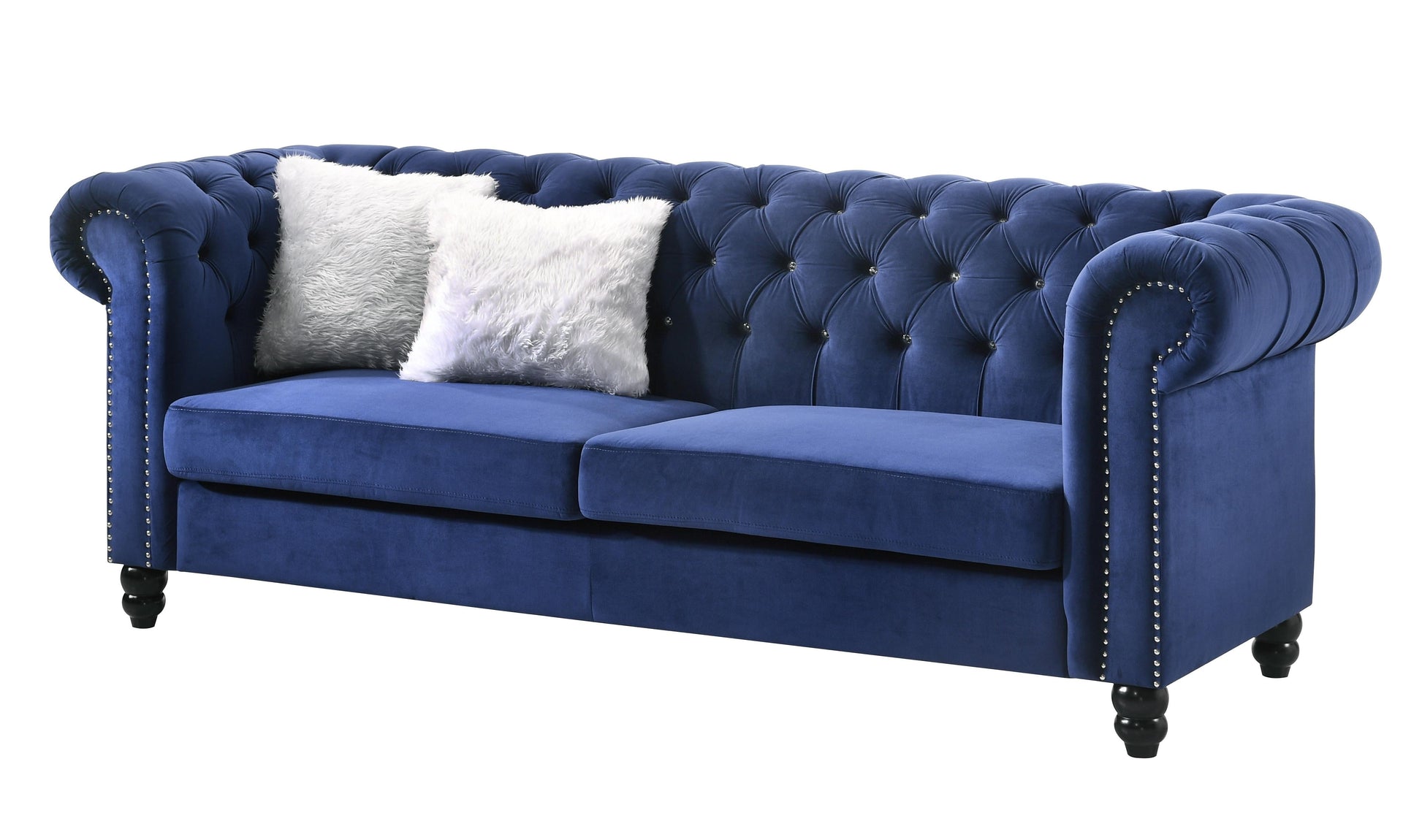 Maya Transitional Style Navy Sofa with Espresso Legs Cosmos Furniture