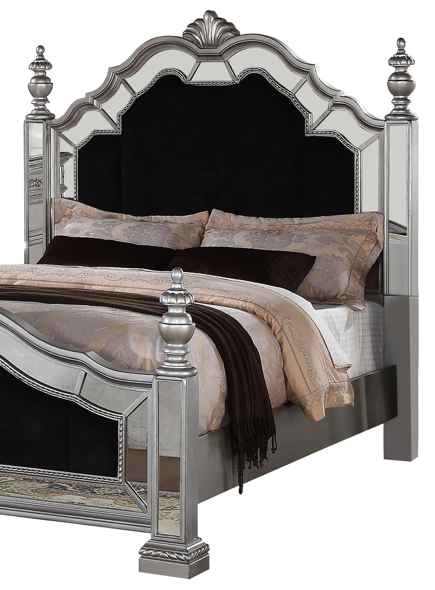 Pamela Transitional Style Queen Bed in Silver finish Wood Cosmos Furniture
