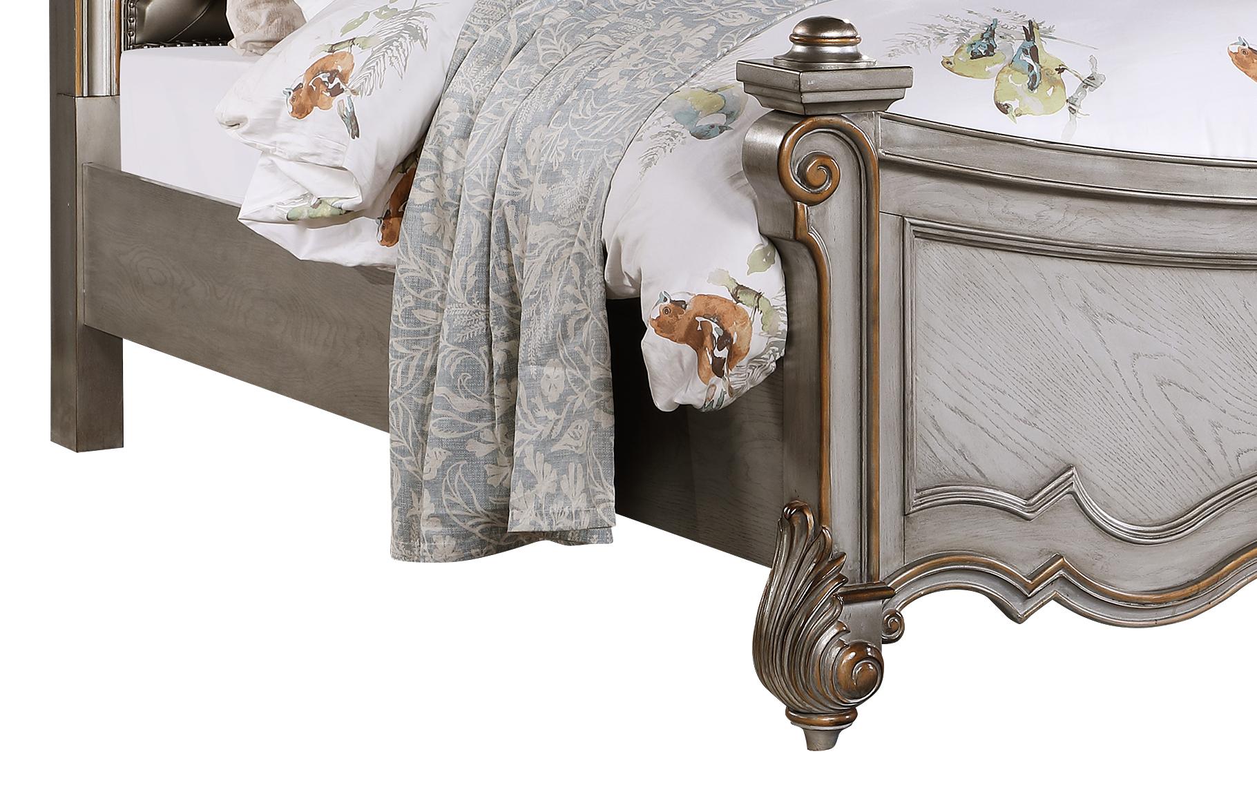 Melrose Transitional Style King Bed in Silver finish Wood Cosmos Furniture