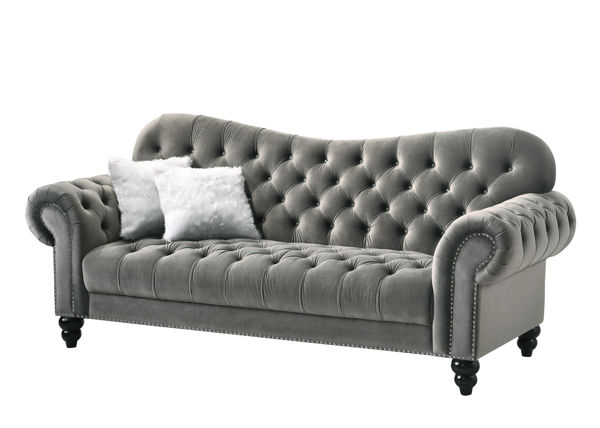 Gracie Transitional Style Gray Sofa with Espresso Legs Cosmos Furniture