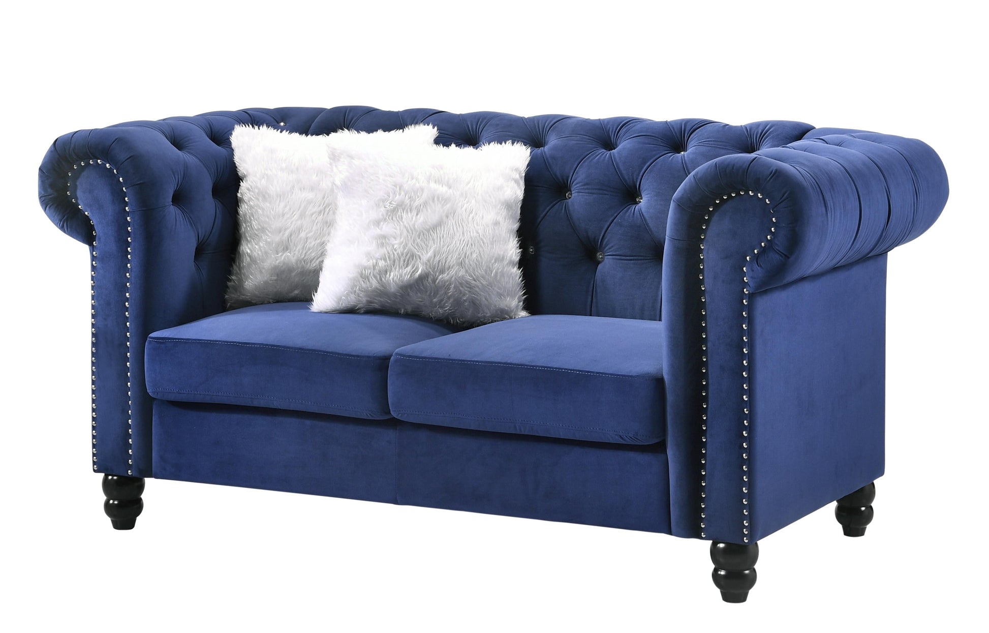 Maya Transitional Style Navy Loveseat with Espresso Legs Cosmos Furniture