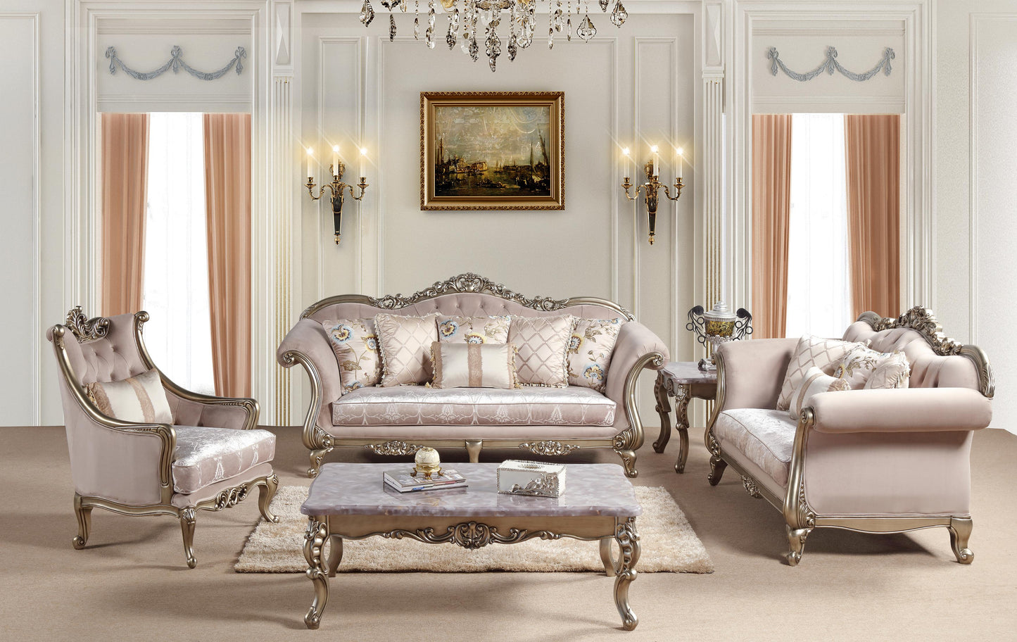 Ariana Traditional Style Sofa in Champagne finish Wood Cosmos Furniture