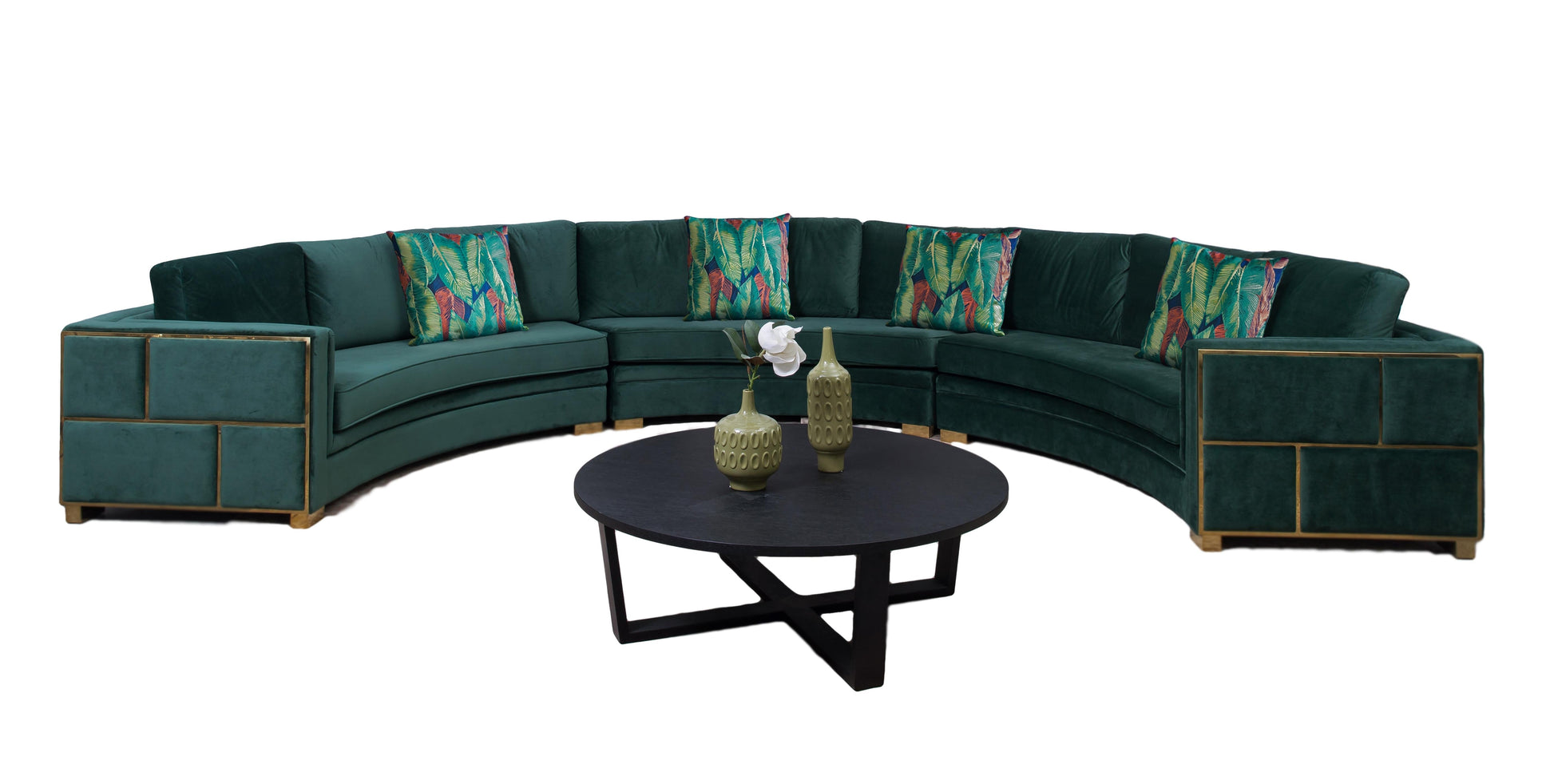 Marco Sectional in Green with Gold Finish Cosmos Furniture