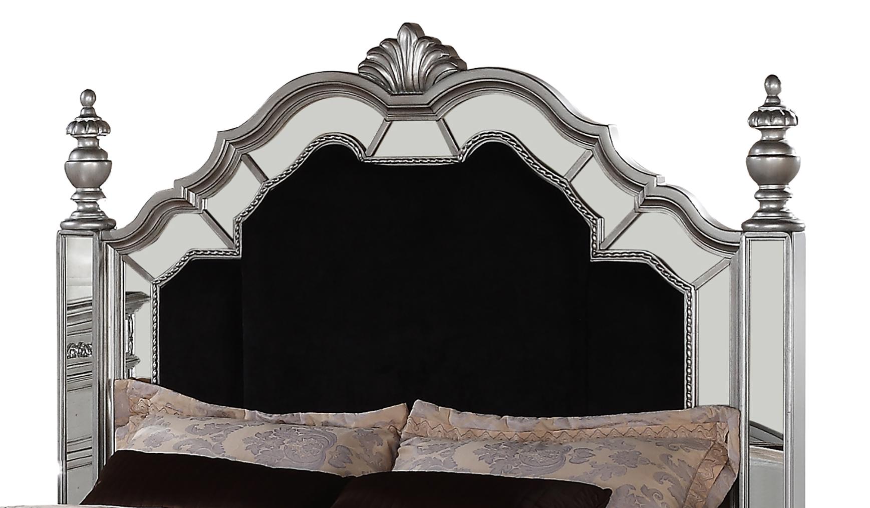 Pamela Transitional Style Queen Bed in Silver finish Wood Cosmos Furniture