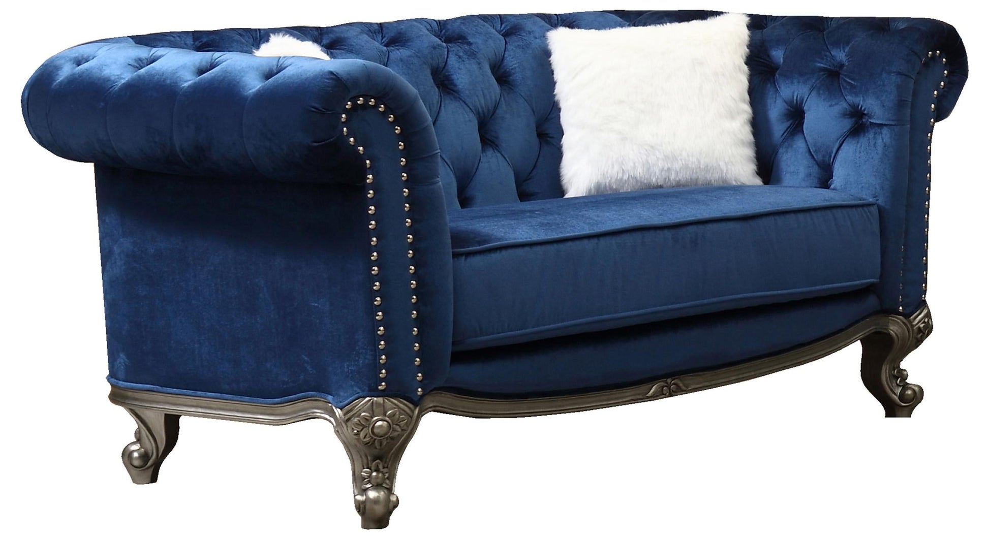 Mia Transitional Style Navy Loveseat with Silver Finish Cosmos Furniture