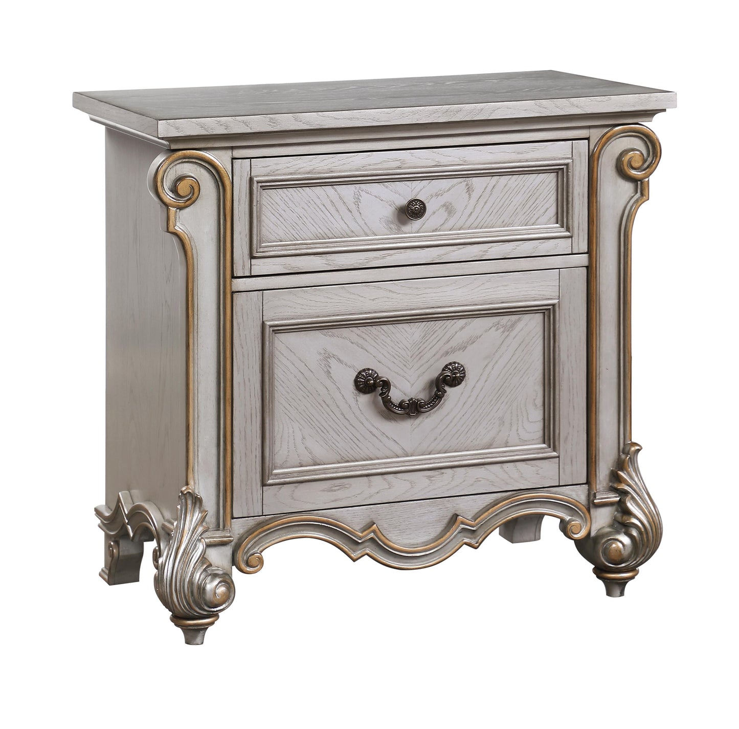 Melrose Transitional Style Nightstand in Silver finish Wood Cosmos Furniture