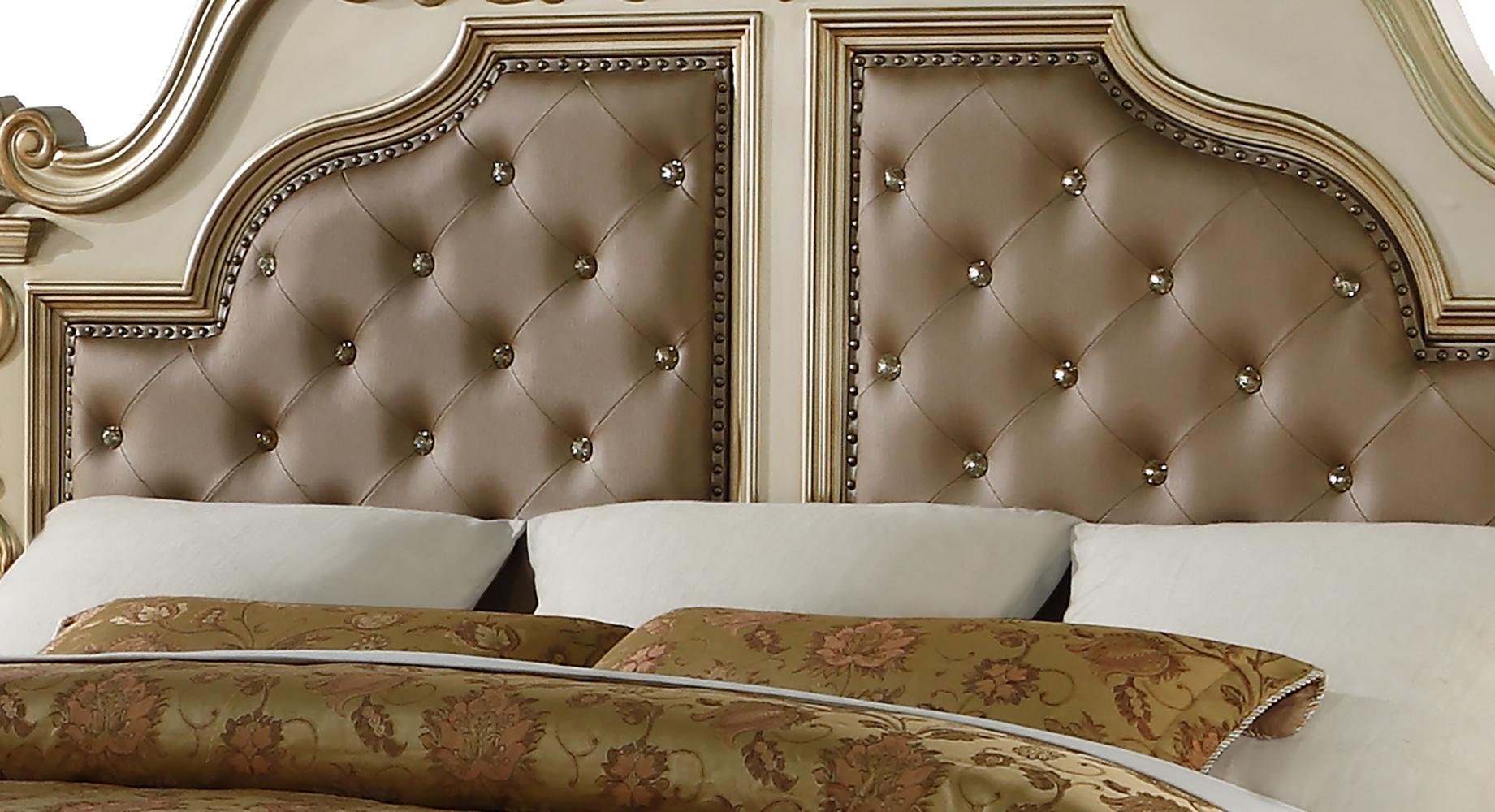 Miranda Transitional Style Queen Bed in Gold finish Wood Cosmos Furniture