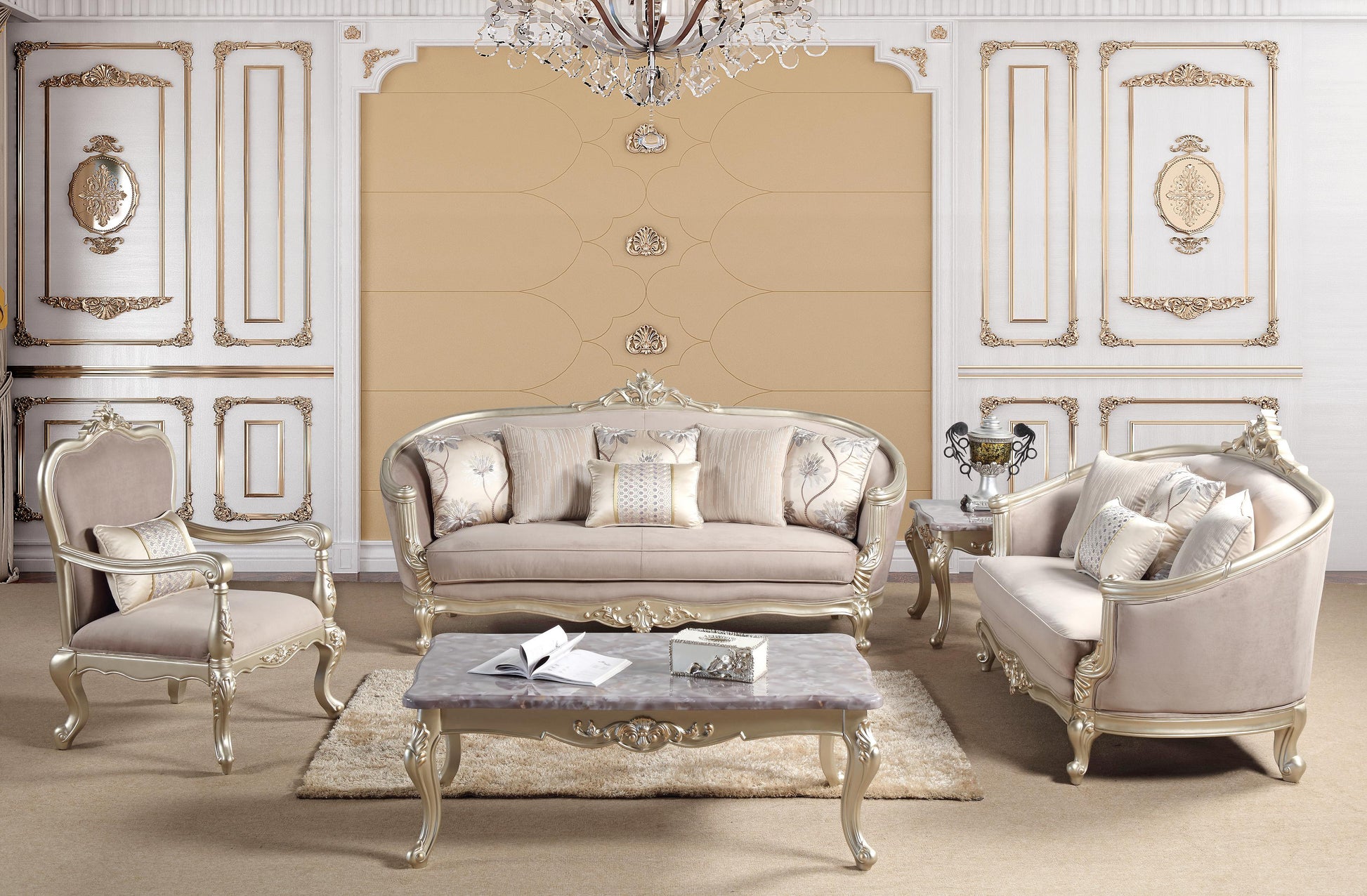 Diana Traditional Style Coffee Table in Champagne finish Wood Cosmos Furniture