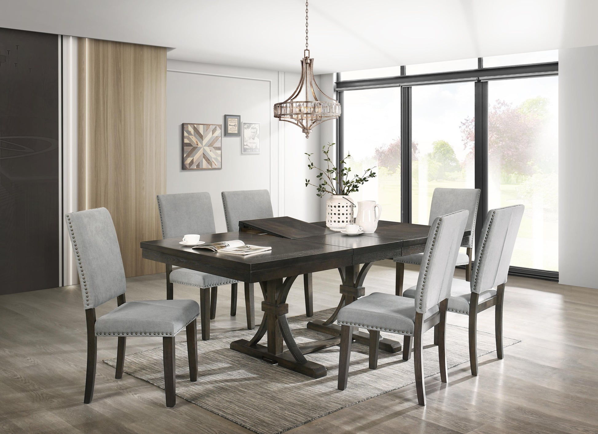 Asbury Transitional Style Dining Table in Dark Brown finish Wood Cosmos Furniture