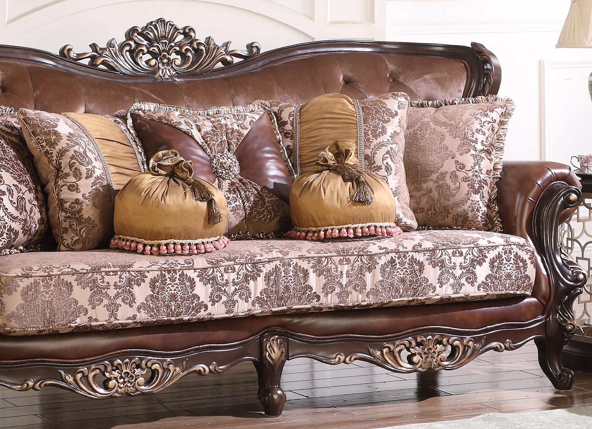 Phoenix Transitional Style Sofa in Cherry finish Wood Cosmos Furniture