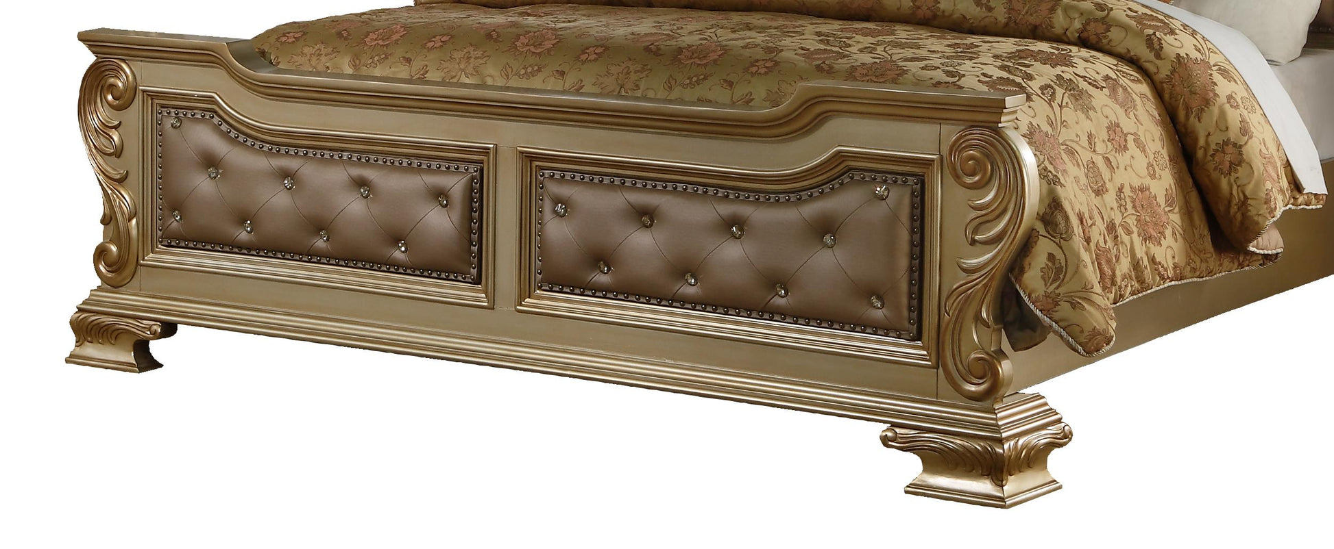 Miranda Transitional Style Queen Bed in Gold finish Wood Cosmos Furniture