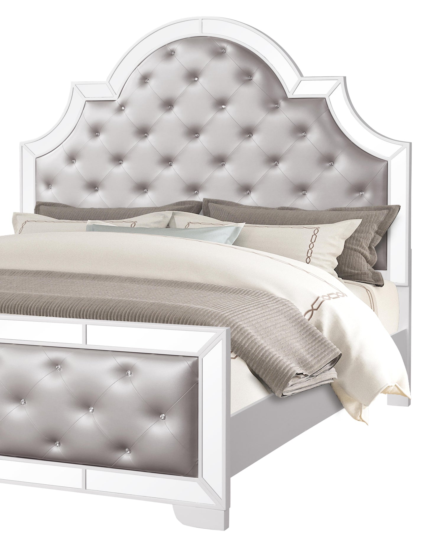 Grand Gloria Contemporary Style King Bed in White finish Wood Cosmos Furniture