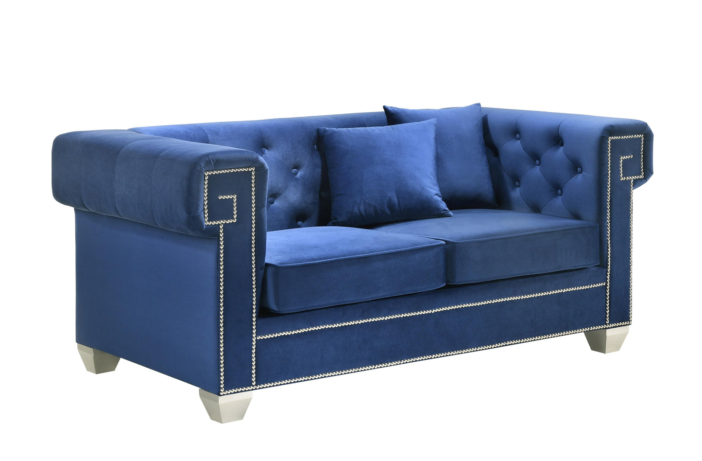 Clover Modern Style Blue Loveseat with Steel Legs Cosmos Furniture