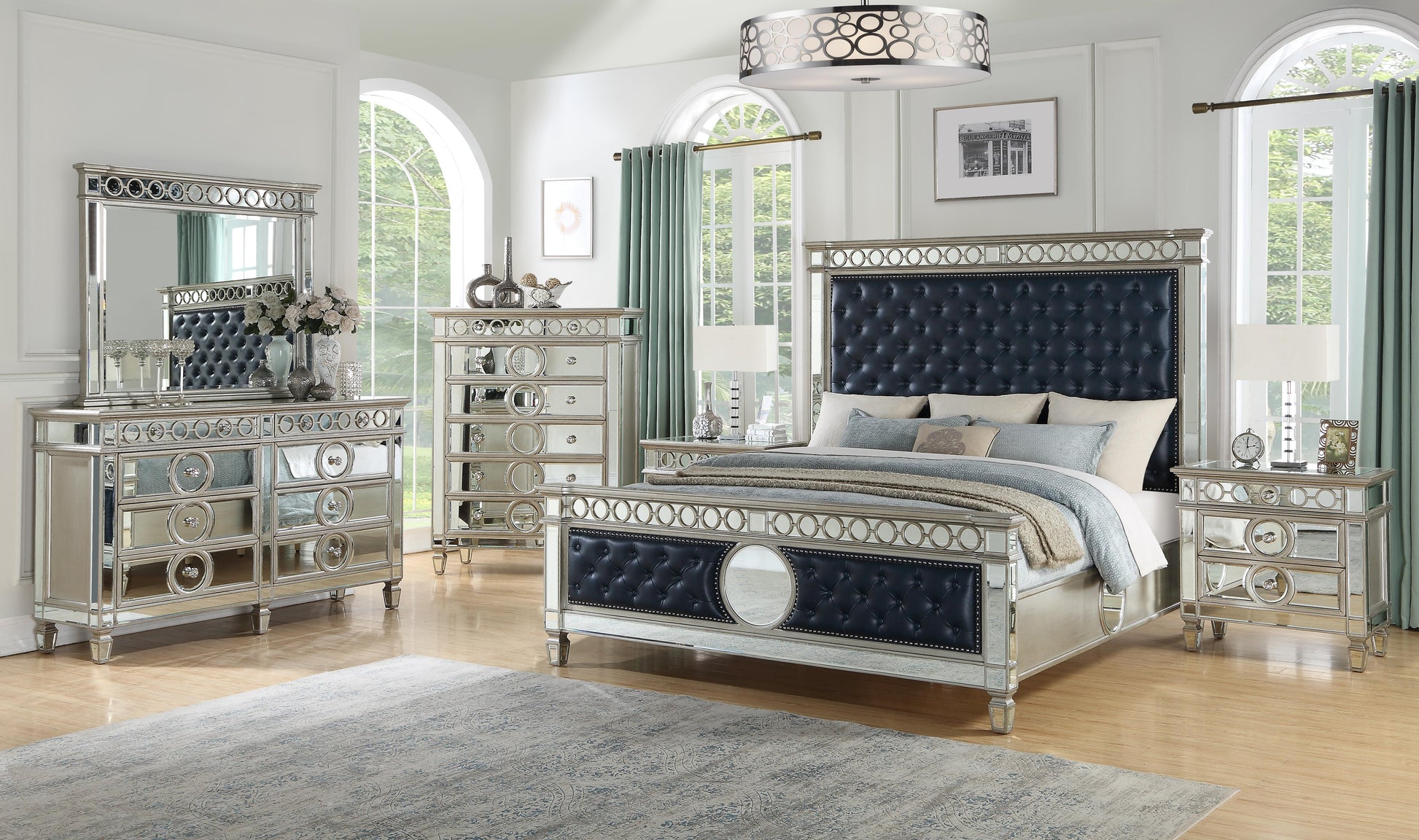 Brooklyn Contemporary Style Queen Bed in Silver finish Wood Cosmos Furniture