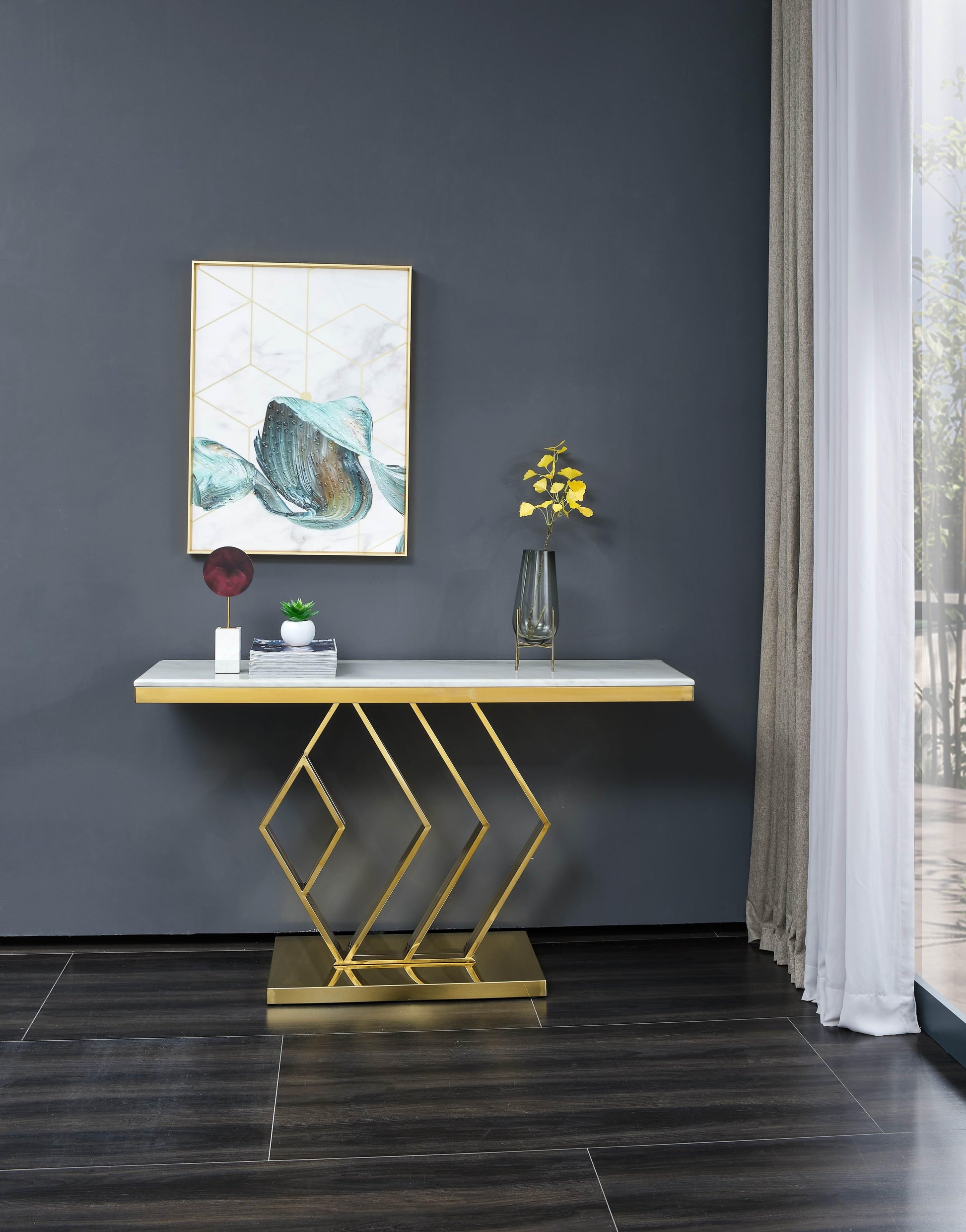 Gamila Modern Style Marble Console Table with Metal Base Cosmos Furniture