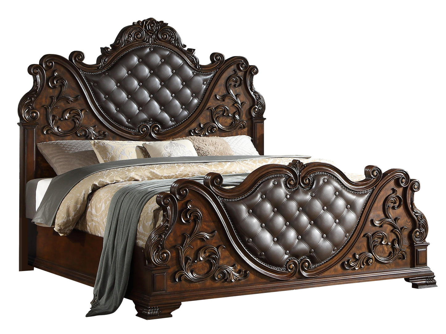 Santa Monica Traditional Style King Bed in Cherry finish Wood Cosmos Furniture