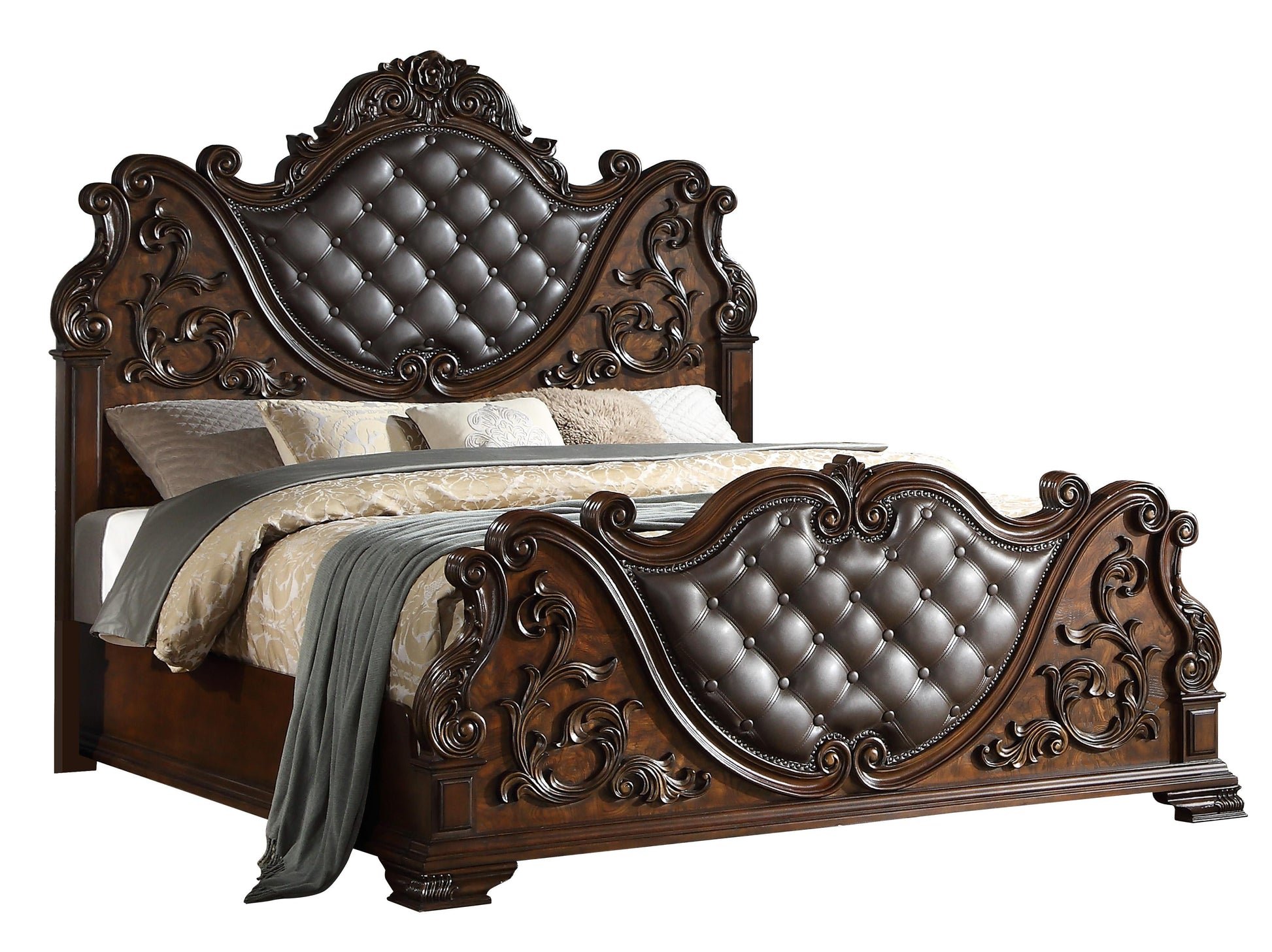 Santa Monica Traditional Style Queen Bed in Cherry finish Wood Cosmos Furniture