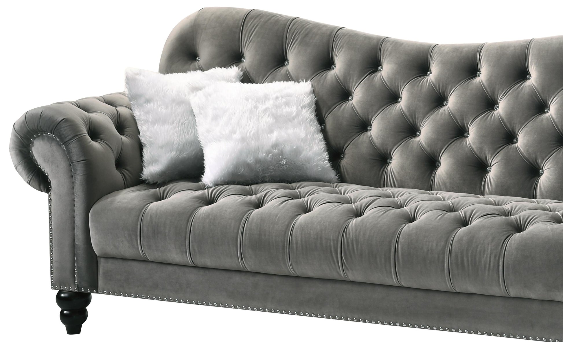 Gracie Transitional Style Gray Sofa with Espresso Legs Cosmos Furniture