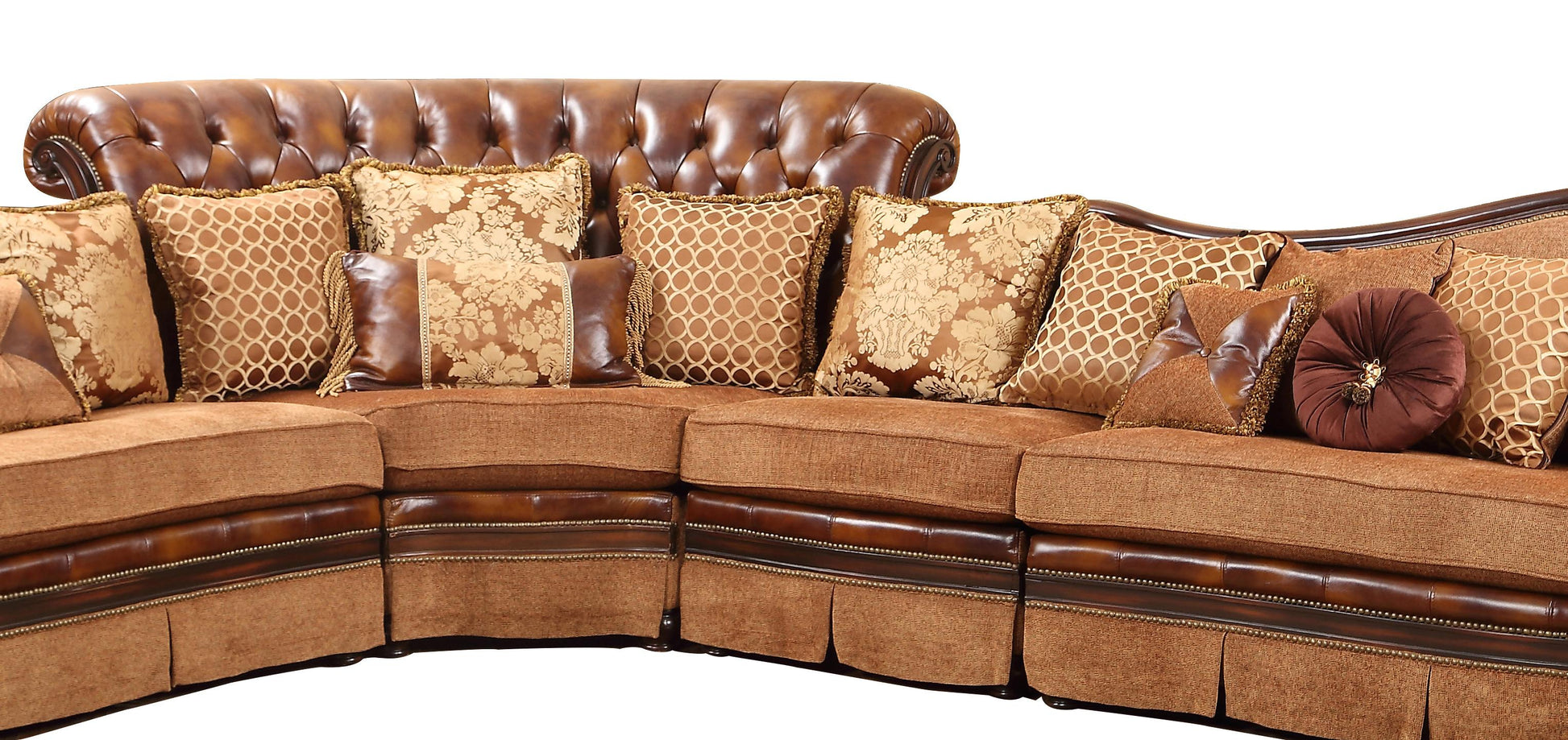 Linda Sectional Traditional Style Leather Sofa in Cherry Wood Cosmos Furniture