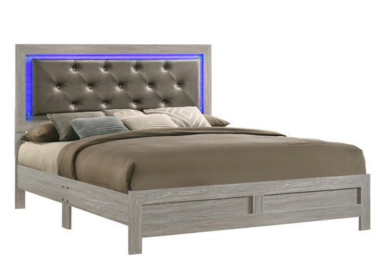 Yasmine White Modern Style King Bed in Gray finish Wood Cosmos Furniture