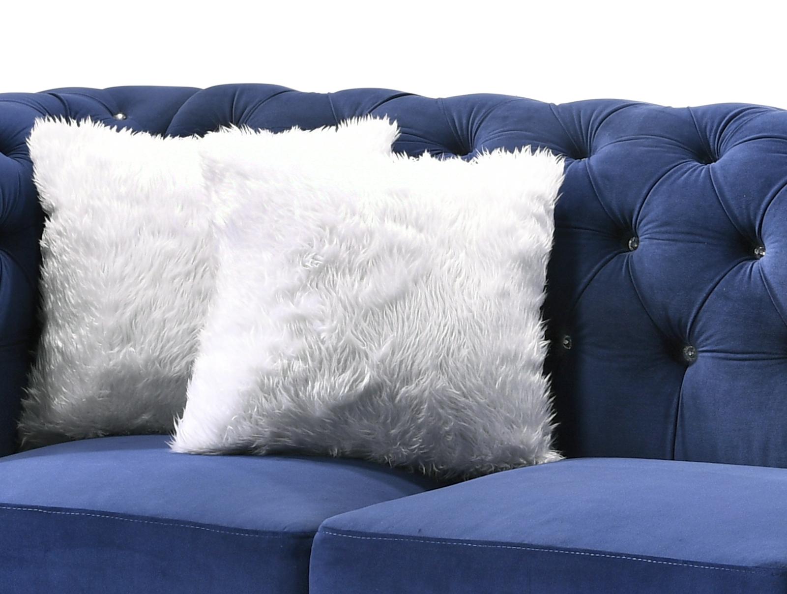 Maya Transitional Style Navy Loveseat with Espresso Legs Cosmos Furniture