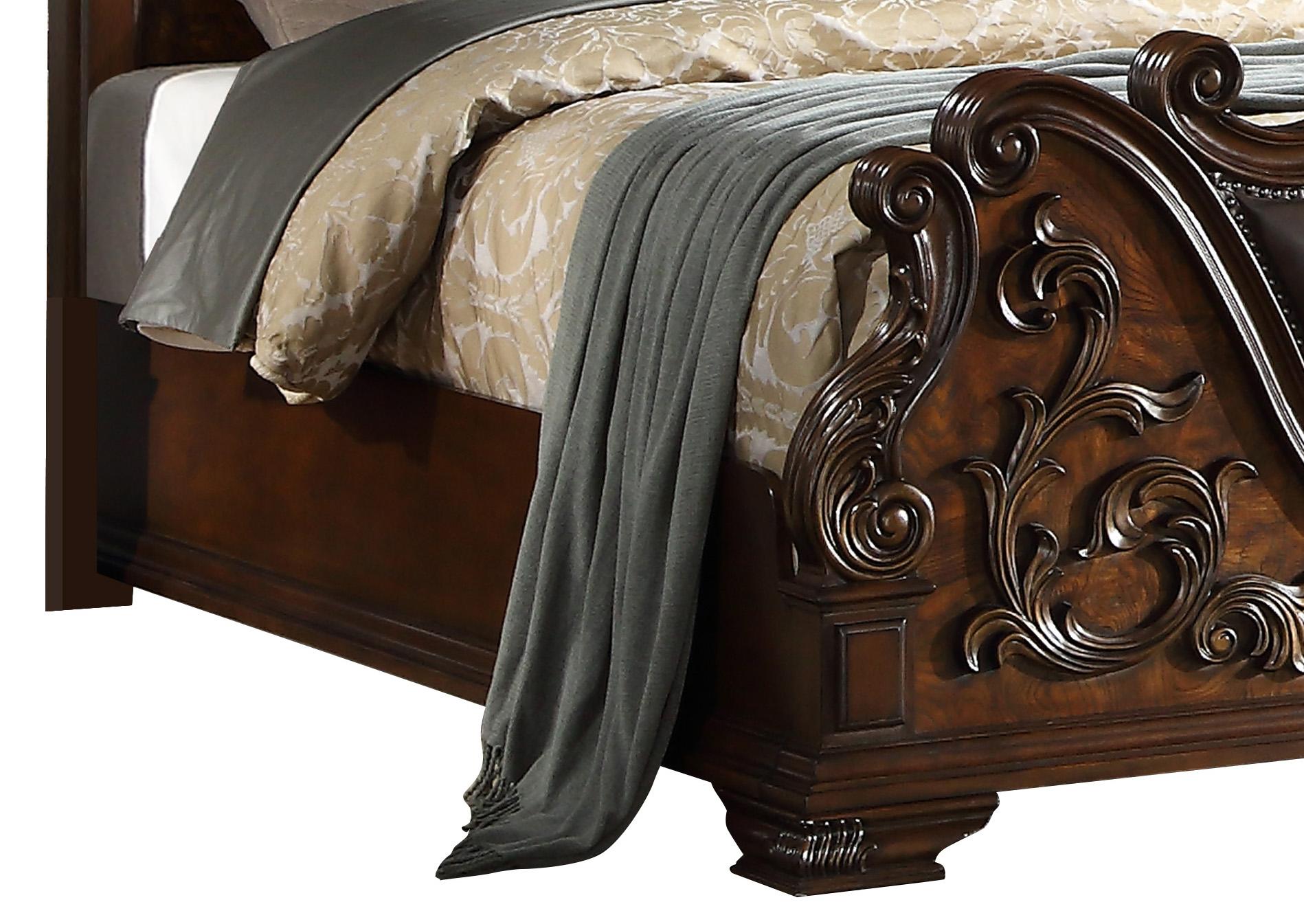 Santa Monica Traditional Style King Bed in Cherry finish Wood Cosmos Furniture