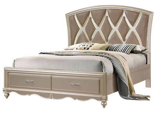 Faisal Transitional Style King Bed in Champagne finish Wood Cosmos Furniture