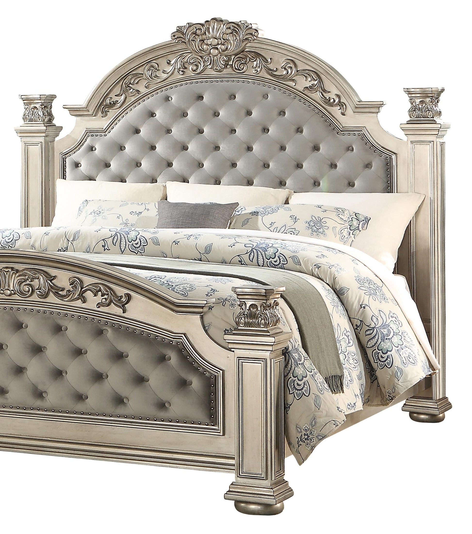 Platinum Traditional Style Queen Bed in Gold finish Wood Cosmos Furniture