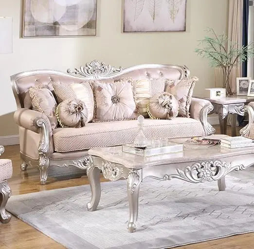 Daisy Traditional Sofa and Loveseat in Cream Wood Finish by Cosmos Furniture Cosmos Furniture