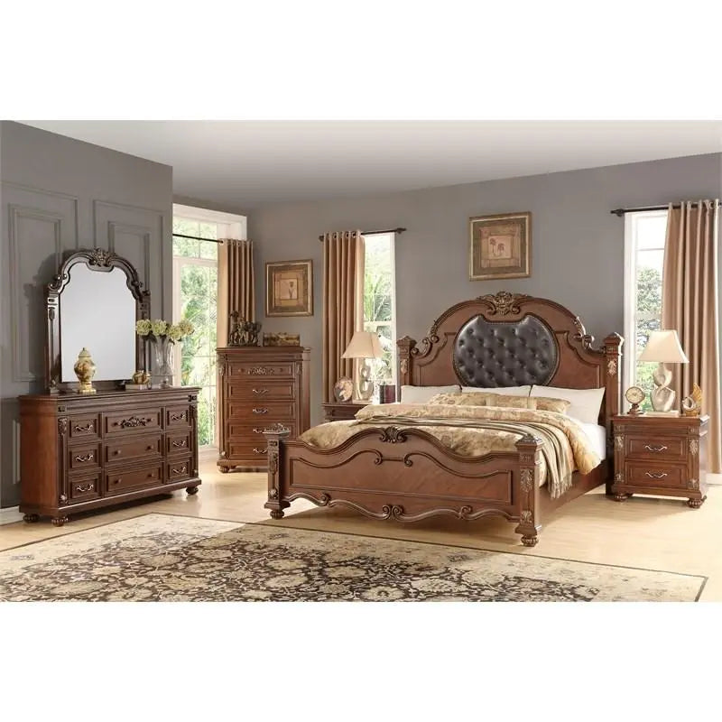 Destiny 6Pc Traditional Bedroom Set in Cherry Finish by Cosmos Furniture Cosmos Furniture