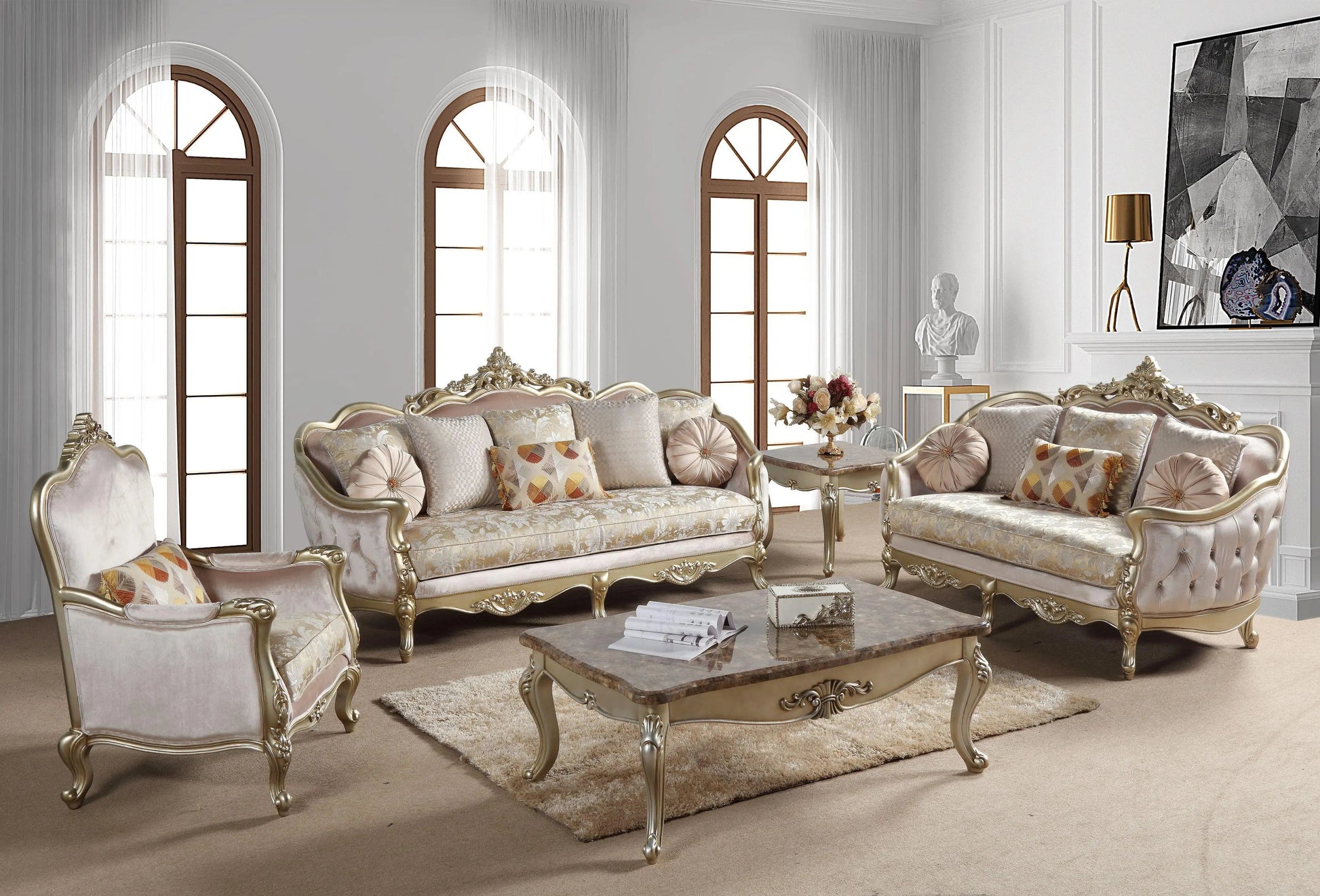 Diana Traditional Sofa and Loveseat in Champagne Wood Finish by Cosmos Furniture Cosmos Furniture