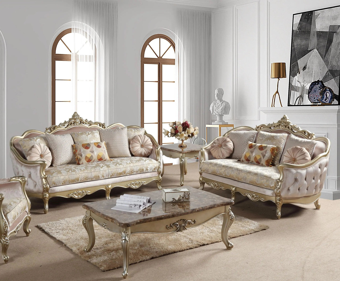 Diana Traditional Sofa and Loveseat in Champagne Wood Finish by Cosmos Furniture Cosmos Furniture