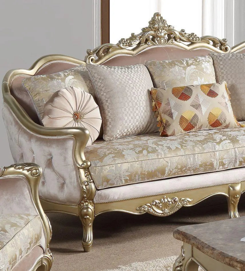 Diana Traditional Sofa and Loveseat in Champagne Wood Finish by Cosmos Furniture Cosmos Furniture