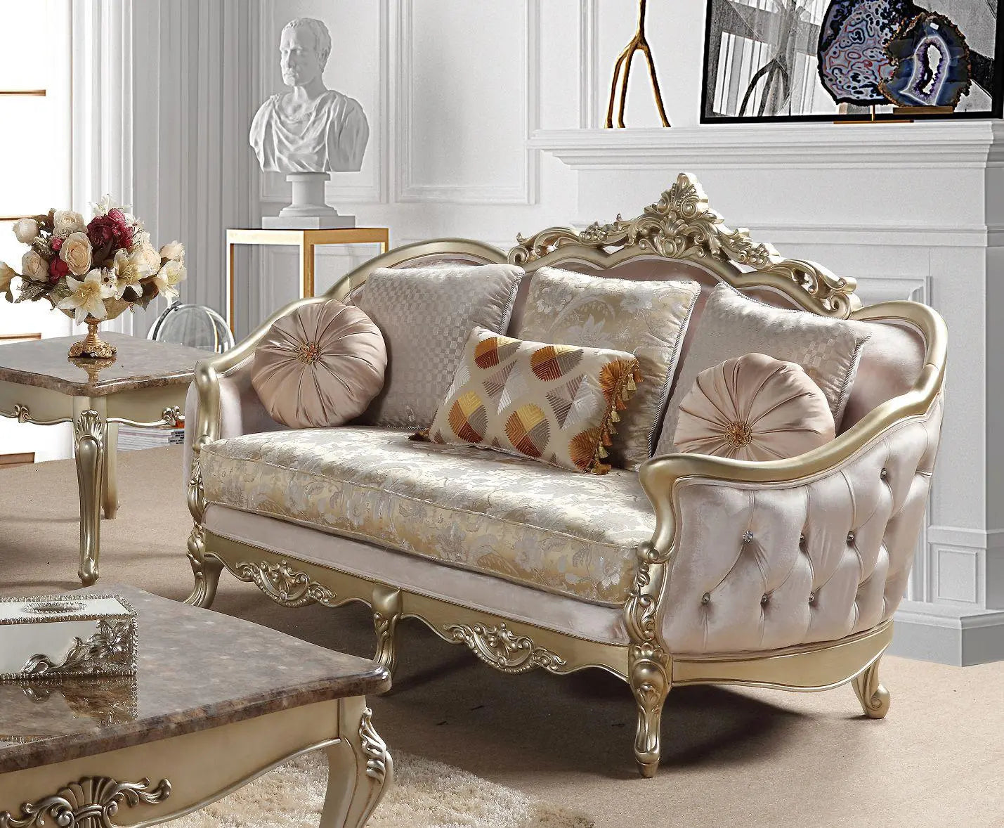 Diana Traditional Sofa and Loveseat in Champagne Wood Finish by Cosmos Furniture Cosmos Furniture